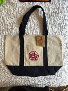 Trader Joe's Canvas Tote Bag in Cream and Navy